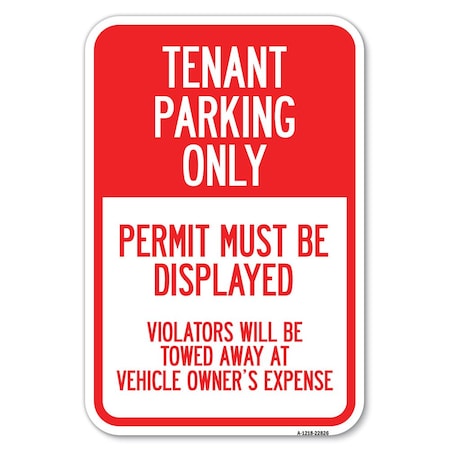 Signmission Tenant Parking Only Display Permit Vio Heavy-Gauge Aluminum Sign, 12" x 18", A-1218-22826 A-1218-22826